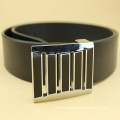 mens black fashion leather belt with flat buckle